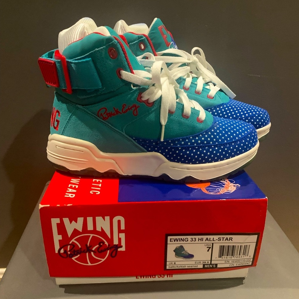 Ewing 33 Hi All-Star Sneakers in Teal and Blue Sz.7